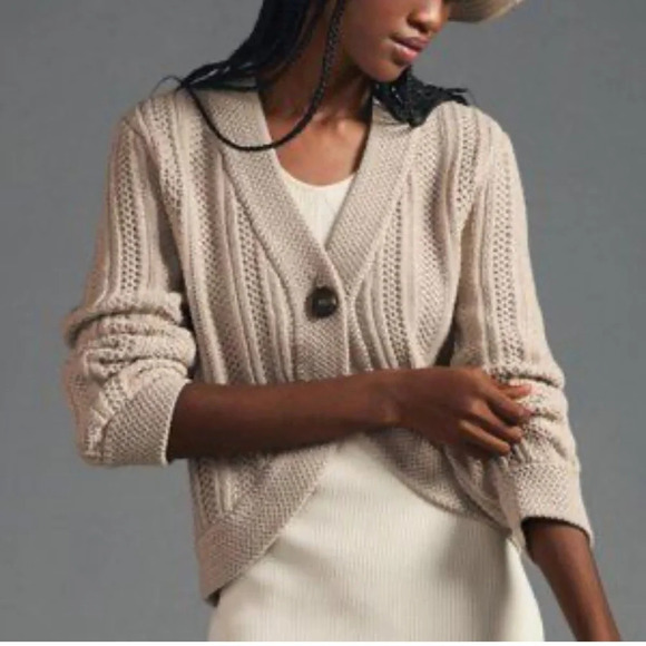 dh New York Anthropologie Curve Hem Cardigan Sweater Size XS In Taupe - Picture 1 of 11